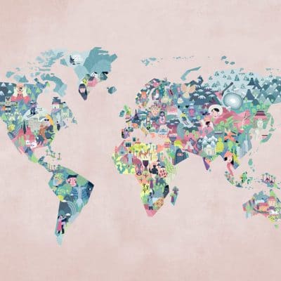 Mural de papel pintado infantil mapa en multicolor Diversity Map 9700062