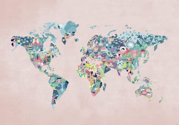 Mural de papel pintado infantil mapa en multicolor Diversity Map 9700062