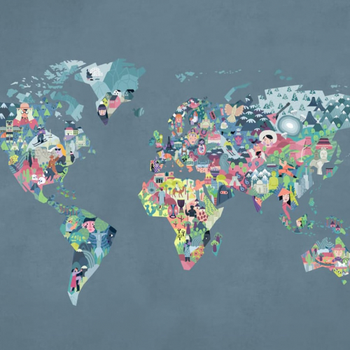 Mural de papel pintado infantil mapa en multicolor Diversity Map 9700063