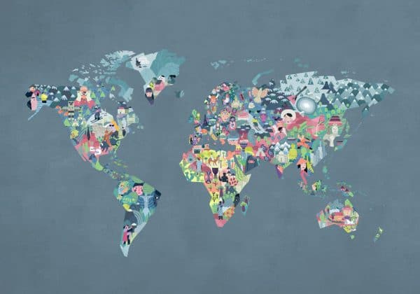 Mural de papel pintado infantil mapa en multicolor Diversity Map 9700063