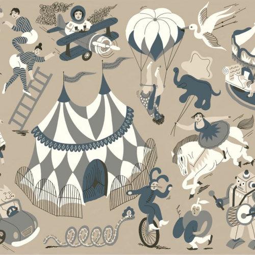 Mural de papel pintado infantil circo en color marrón Magic Circus 9700112