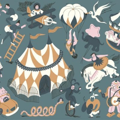 Mural de papel pintado infantil circo en color verde Magic Circus 9700113