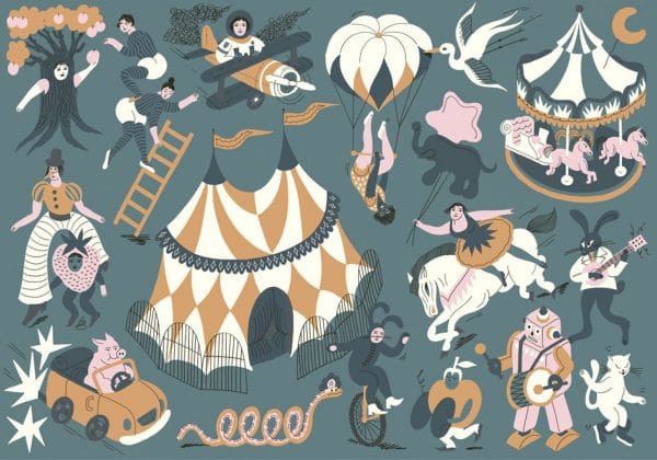 Mural de papel pintado infantil circo en color verde Magic Circus 9700113