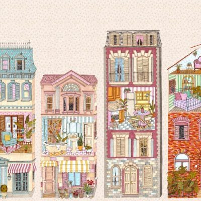 Mural de papel pintado infantil casa de muñecas en multicolor Dolls House 9700120