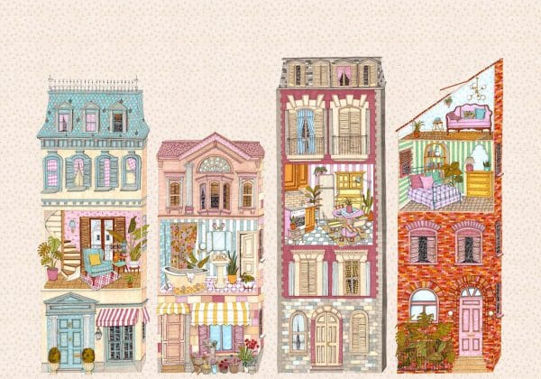 Mural de papel pintado infantil casa de muñecas en multicolor Dolls House 9700120