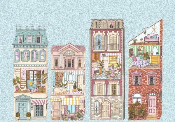 Mural de papel pintado infantil casa de muñecas en multicolor Dolls House 9700121