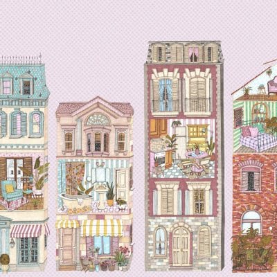 Mural de papel pintado infantil casa de muñecas en multicolor Dolls House 9700122