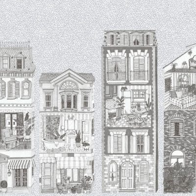 Mural de papel pintado infantil casa de muñecas en color gris Dolls House 9700123