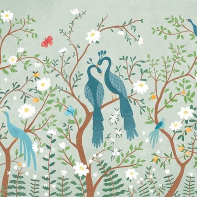 Mural de papel pintado de flores infantil en color verde Edo Kids 9700130