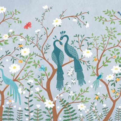 Mural de papel pintado de flores infantil en color azul Edo Kids 9700131