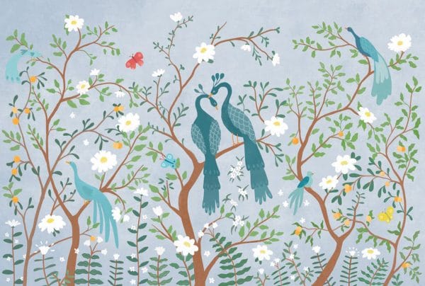 Mural de papel pintado de flores infantil en color azul Edo Kids 9700131