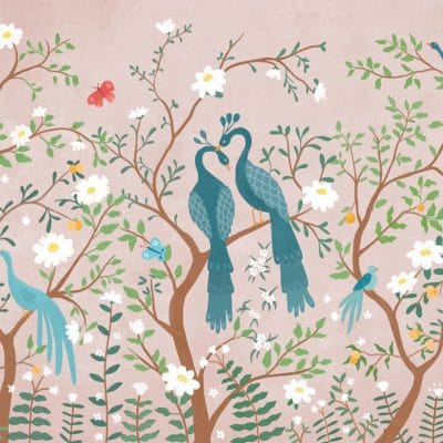 Mural de papel pintado de flores infantil en color rosa Edo Kids 9700132