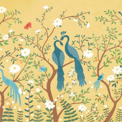 Mural de papel pintado de flores infantil en color amarillo Edo Kids 9700134