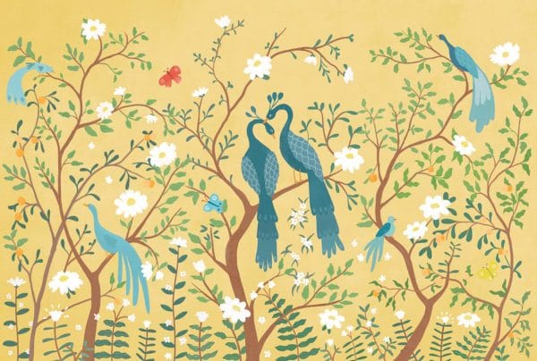 Mural de papel pintado de flores infantil en color amarillo Edo Kids 9700134