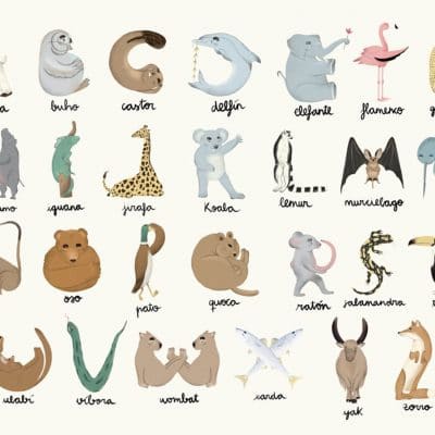 Mural de papel pintado infantil con animales en multicolor Animal Alphabet 9700140