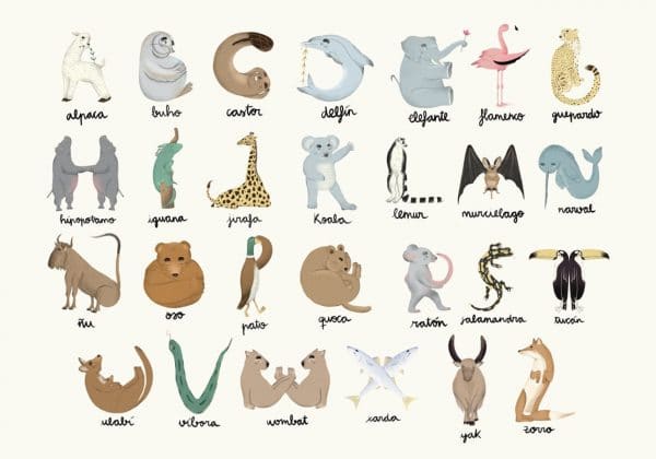 Mural de papel pintado infantil con animales en multicolor Animal Alphabet 9700140