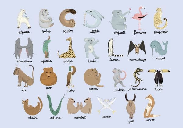 Mural de papel pintado infantil con animales en multicolor con fondo azul Animal Alphabet 9700142