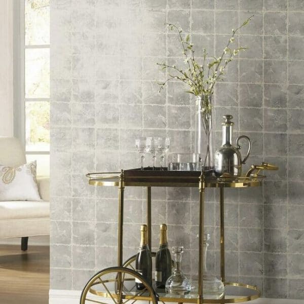 Papel pintado de mosaico en color gris Metal Leaf Squares KT2101 - Imagen 3