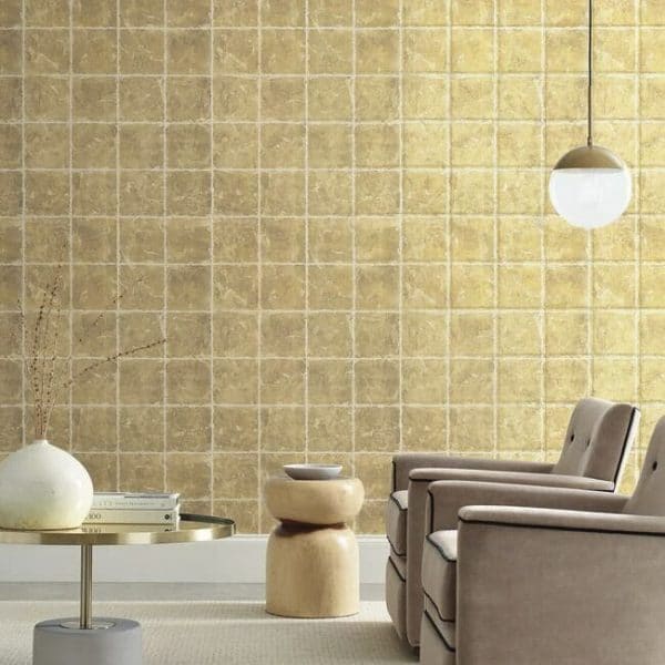 Papel pintado de mosaico en color dorado metálico Metal Leaf Squares KT2102 - Imagen 5