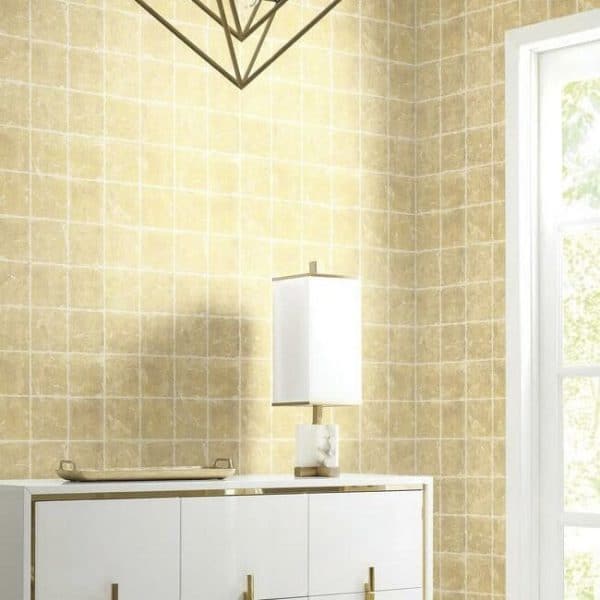 Papel pintado de mosaico en color dorado metálico Metal Leaf Squares KT2102 - Imagen 4