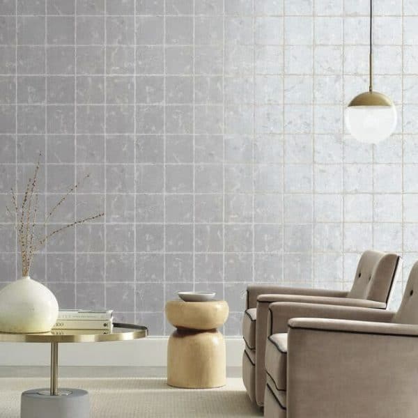 Papel pintado de mosaico en color plata metálico Metal Leaf Squares KT2103 - Imagen 5