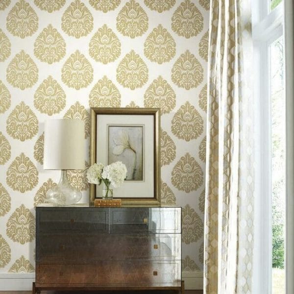 Papel pintado de damasco en color dorado Teardrop Damask KT2141 - Imagen 3