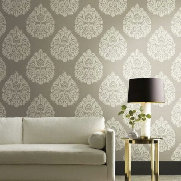 Papel pintado de damasco en color beige Teardrop Damask KT2142 - Imagen 4