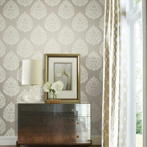Papel pintado de damasco en color beige Teardrop Damask KT2142 - Imagen 3