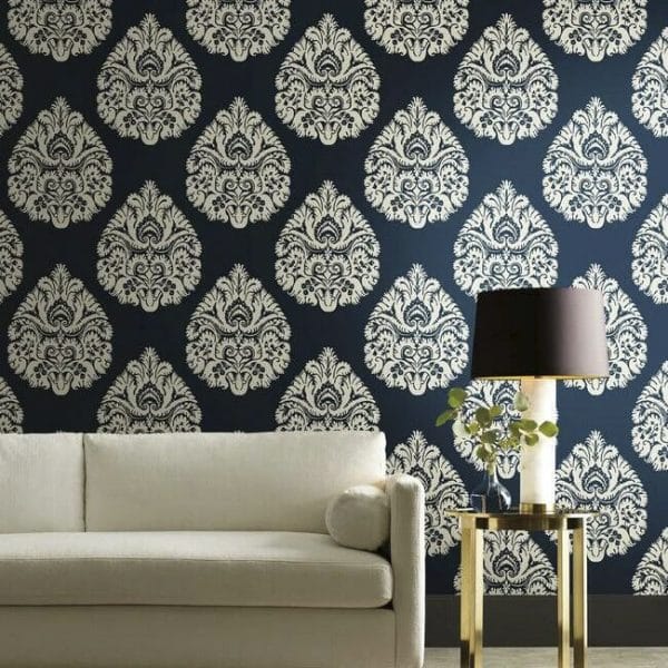 Papel pintado de damasco en color azul Teardrop Damask KT2143 - Imagen 4