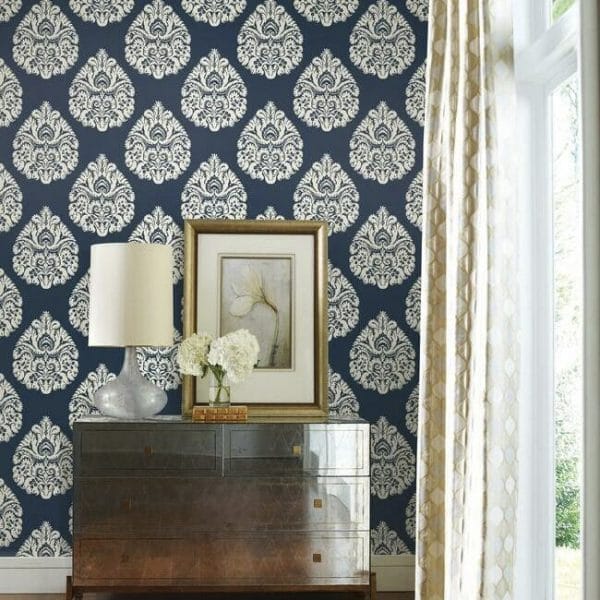 Papel pintado de damasco en color azul Teardrop Damask KT2143 - Imagen 3