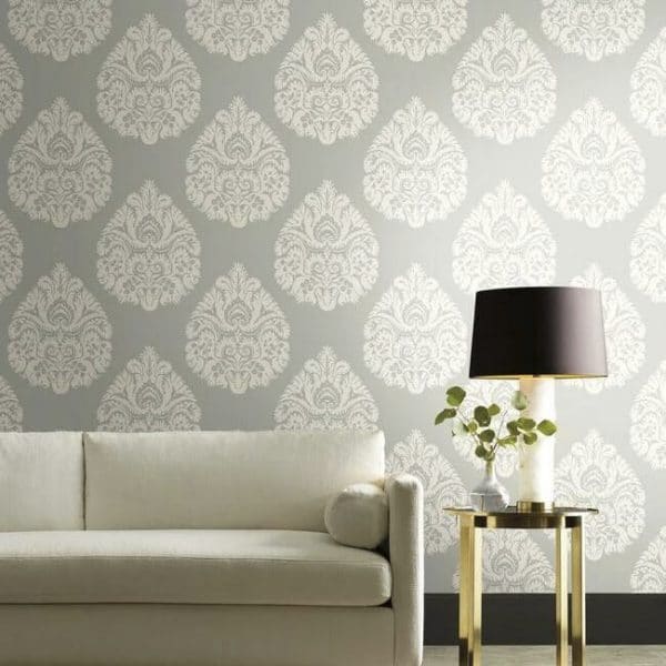 Papel pintado de damasco en color gris suave Teardrop Damask KT2145 - Imagen 4