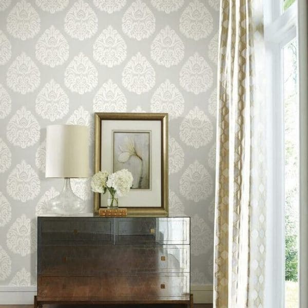 Papel pintado de damasco en color gris suave Teardrop Damask KT2145 - Imagen 3