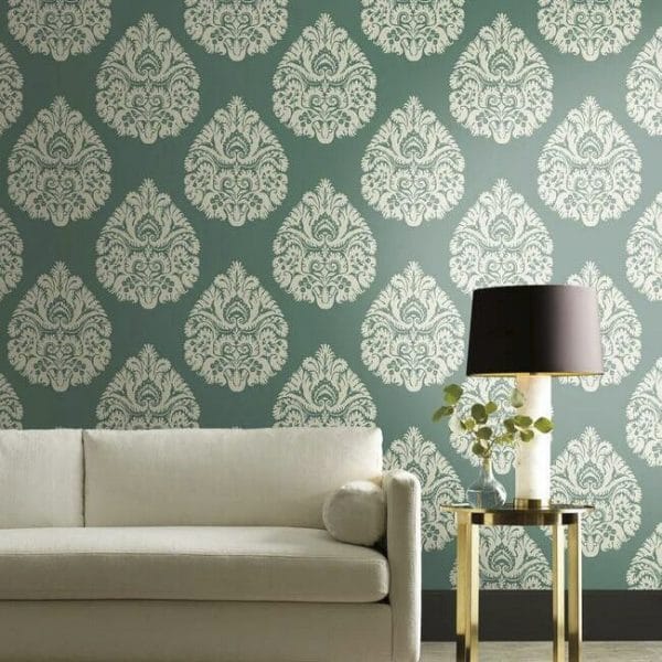 Papel pintado de damasco en color turquesa Teardrop Damask KT2146 - Imagen 4