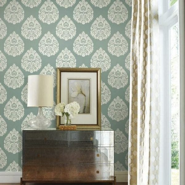 Papel pintado de damasco en color turquesa Teardrop Damask KT2146 - Imagen 3