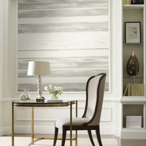 Papel pintado de rayas en color blanco y gris Horizontal Dry Brush KT2155 - Imagen 3