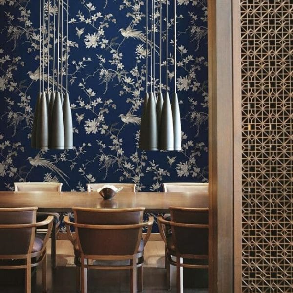 Papel pintado de flores en color azul Bird And Blossom Chinoserie KT2171 - Imagen 4