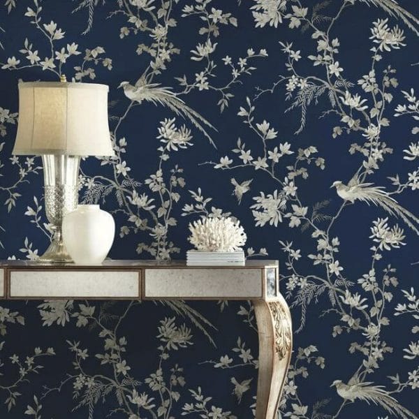 Papel pintado de flores en color azul Bird And Blossom Chinoserie KT2171 - Imagen 3