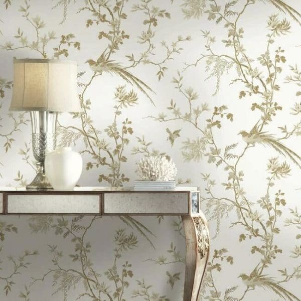 Papel pintado de flores en color beige Bird And Blossom Chinoserie KT2174 - Imagen 4