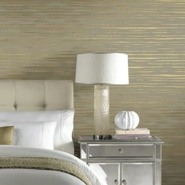 Papel pintado de rayas en color gris y doradas metálicas Dreamscapes KT2186 - Imagen 3