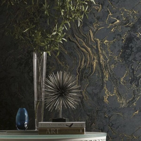 Papel pintado en acabado natural en color negro Polished Marble KT2224 - Imagen 4
