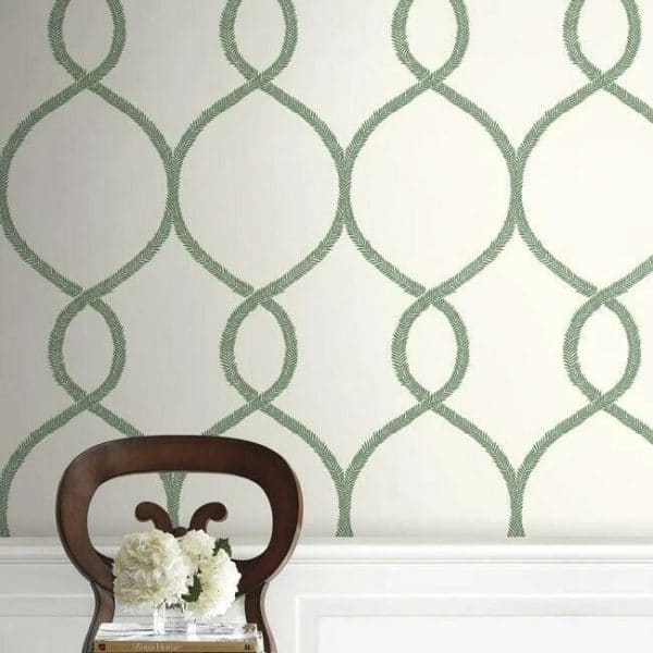 Papel pintado geométrico en color verde Laurel Leaf Ogee KT2231 - Imagen 3
