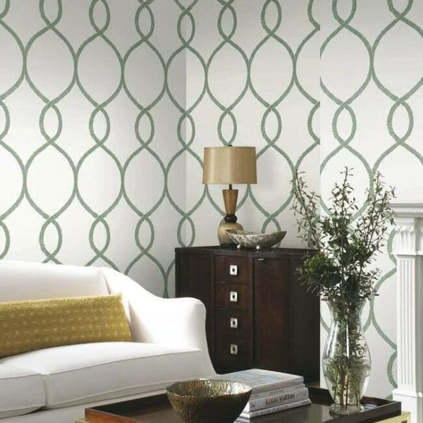 Papel pintado geométrico en color verde Laurel Leaf Ogee KT2231 - Imagen 4