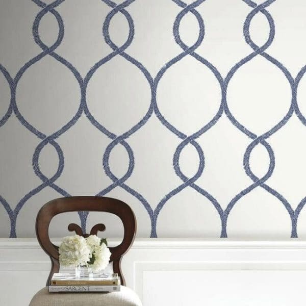 Papel pintado geométrico en color azul Laurel Leaf Ogee KT2232 - Imagen 4