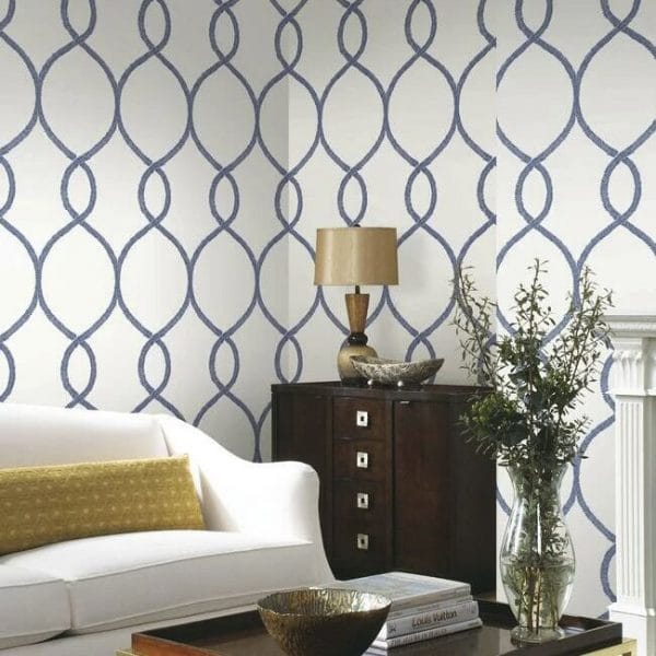 Papel pintado geométrico en color azul Laurel Leaf Ogee KT2232 - Imagen 3