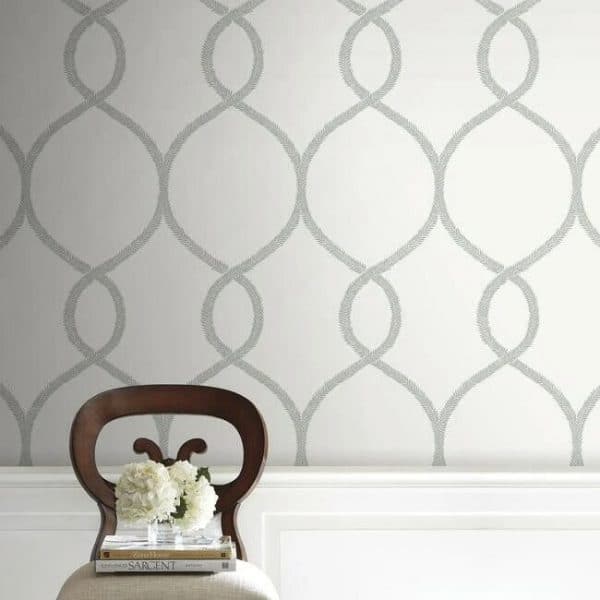 Papel pintado geométrico en color gris Laurel Leaf Ogee KT2233 - Imagen 4
