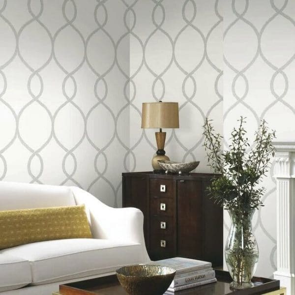 Papel pintado geométrico en color gris Laurel Leaf Ogee KT2233 - Imagen 3