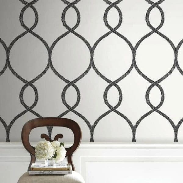 Papel pintado geométrico en color negro Laurel Leaf Ogee KT2235 - Imagen 4