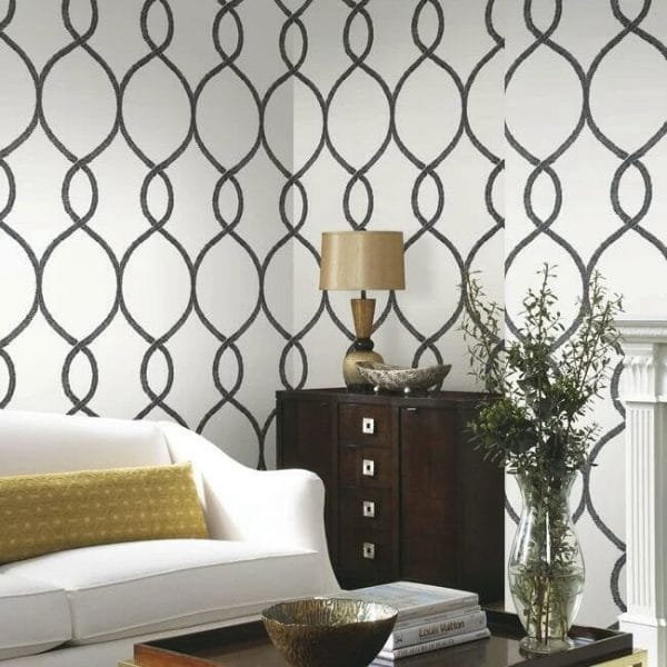 Papel pintado geométrico en color negro Laurel Leaf Ogee KT2235 - Imagen 3