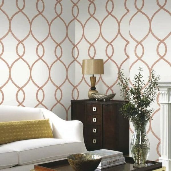 Papel pintado geométrico en color naranja Laurel Leaf Ogee KT2236 - Imagen 3