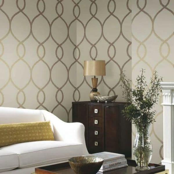 Papel pintado geométrico en color marrón Laurel Leaf Ogee KT2237 - Imagen 3